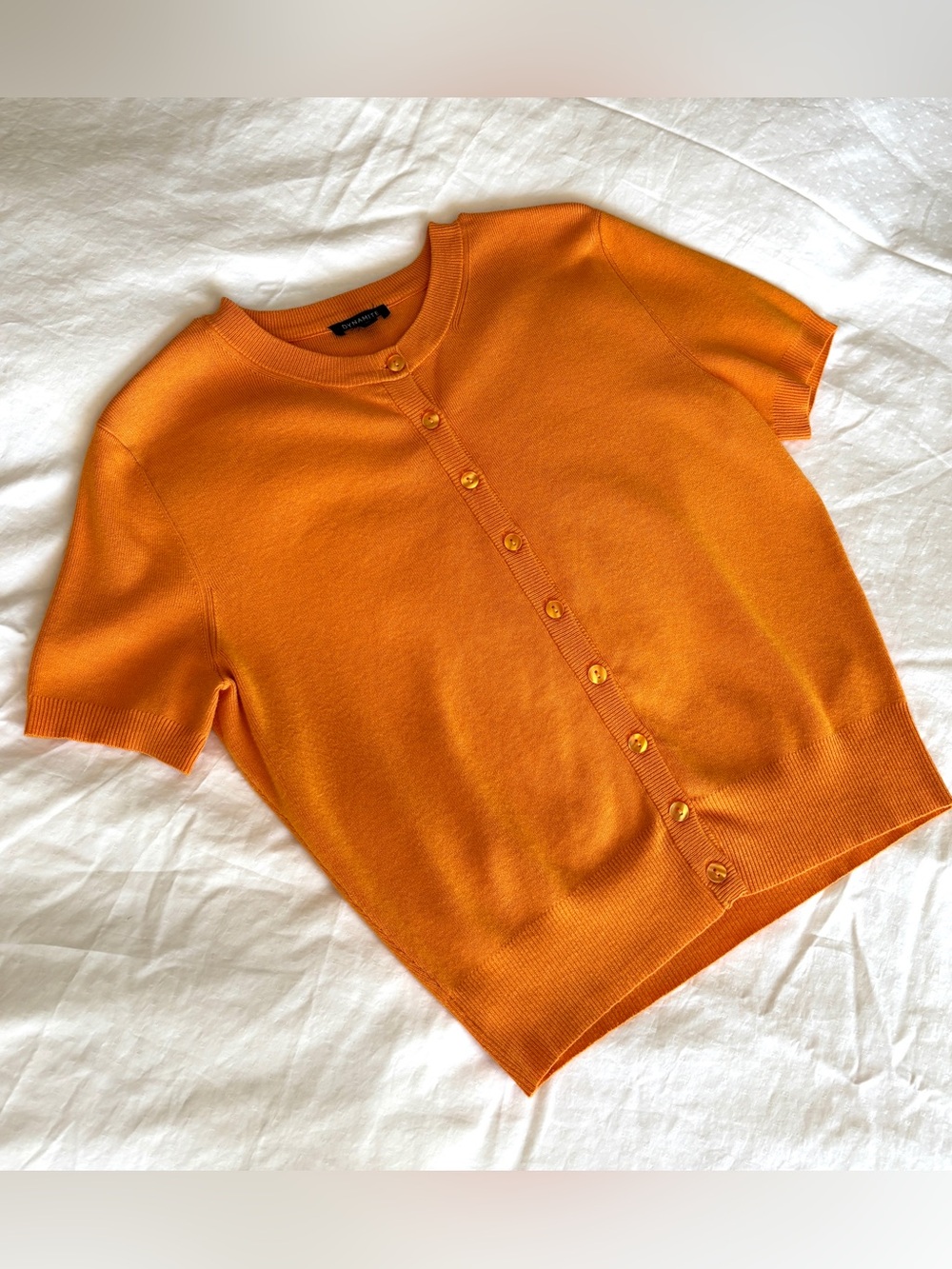 Dynamite Becca Short Sleeve Crewneck Button Cardigan in Orange